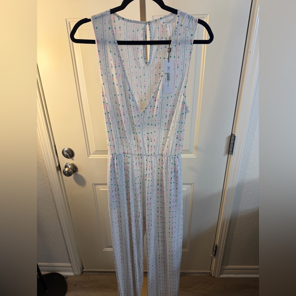 BCBGeneration NWT Pastel Print Open Back Jumpsuit Medium